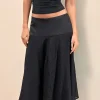 Motel Rocks A Line Skirts | Midi Skirts-Diera Satin Chiffon Midi Skirt in Black