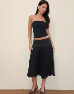 Motel Rocks A Line Skirts | Midi Skirts-Diera Satin Chiffon Midi Skirt in Black