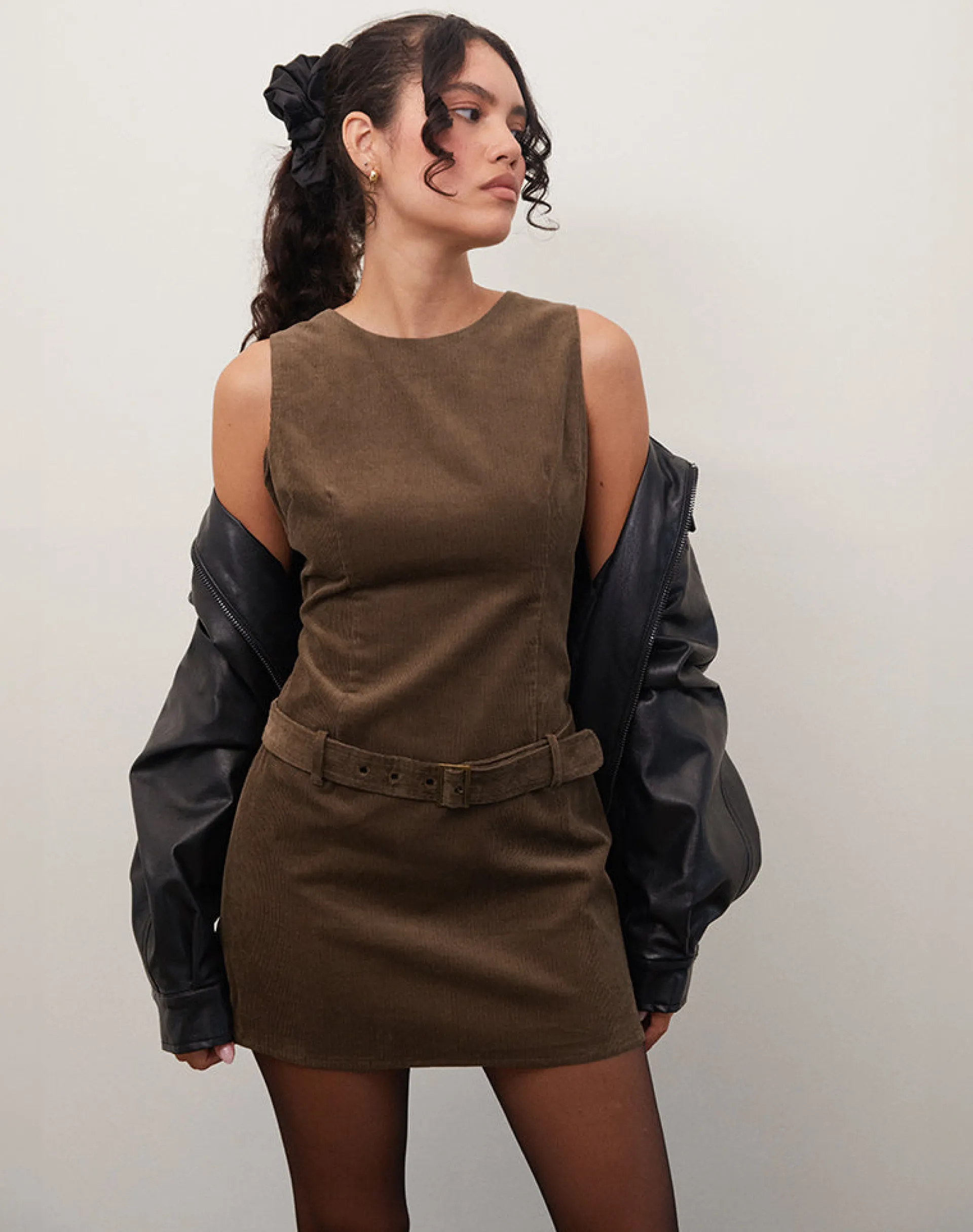 Motel Rocks Mini Dresses-Dilshan Mini Dress in Babycord Brown BabycordBrown