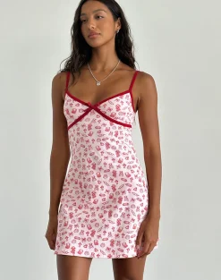 Motel Rocks Printed Dresses | Day Dresses-Dimaya Mini Dress in Girlie Print with Red Binding