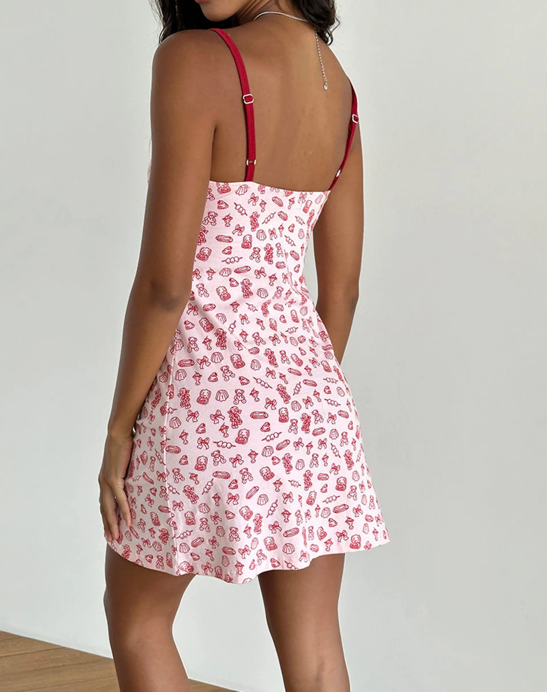 Motel Rocks Printed Dresses | Day Dresses-Dimaya Mini Dress in Girlie Print with Red Binding