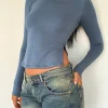 Motel Rocks Basics | Basic Tops-Dinar Split Hem Top in Mineral Blue