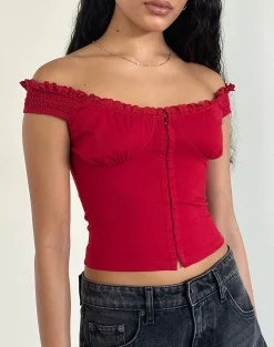 Motel Rocks Corset Tops | Going Out Tops-Dovica Lace Trim Corset Top in Adrenaline Red AdrenalineRed