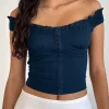 Motel Rocks Corset Tops | Going Out Tops-Dovica Lace Trim Corset Top in navy