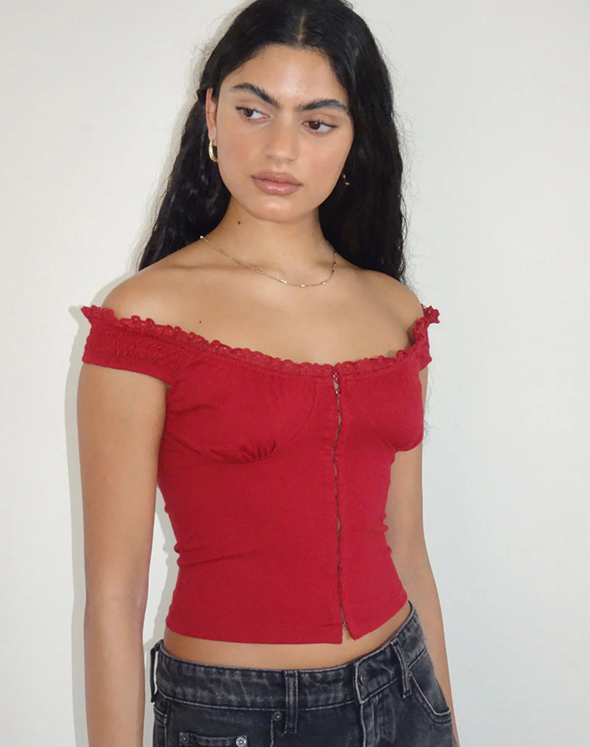 Motel Rocks Corset Tops | Going Out Tops-Dovica Lace Trim Corset Top in Adrenaline Red AdrenalineRed