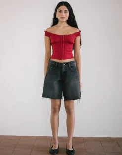 Motel Rocks Corset Tops | Going Out Tops-Dovica Lace Trim Corset Top in Adrenaline Red AdrenalineRed