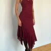 Motel Rocks Bodycon Dresses | Party Dresses-Drusilla Midi Dress in Rose Lace Burgundy