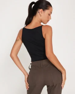 Motel Rocks Basics | Basic Tops-Dudley Vest Top in black