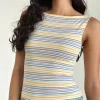 Motel Rocks Basic Tops | Strappy Tops-Dudley Vest Top in Blue, White and Yellow Stripe BlueWhiteandYellowStripe