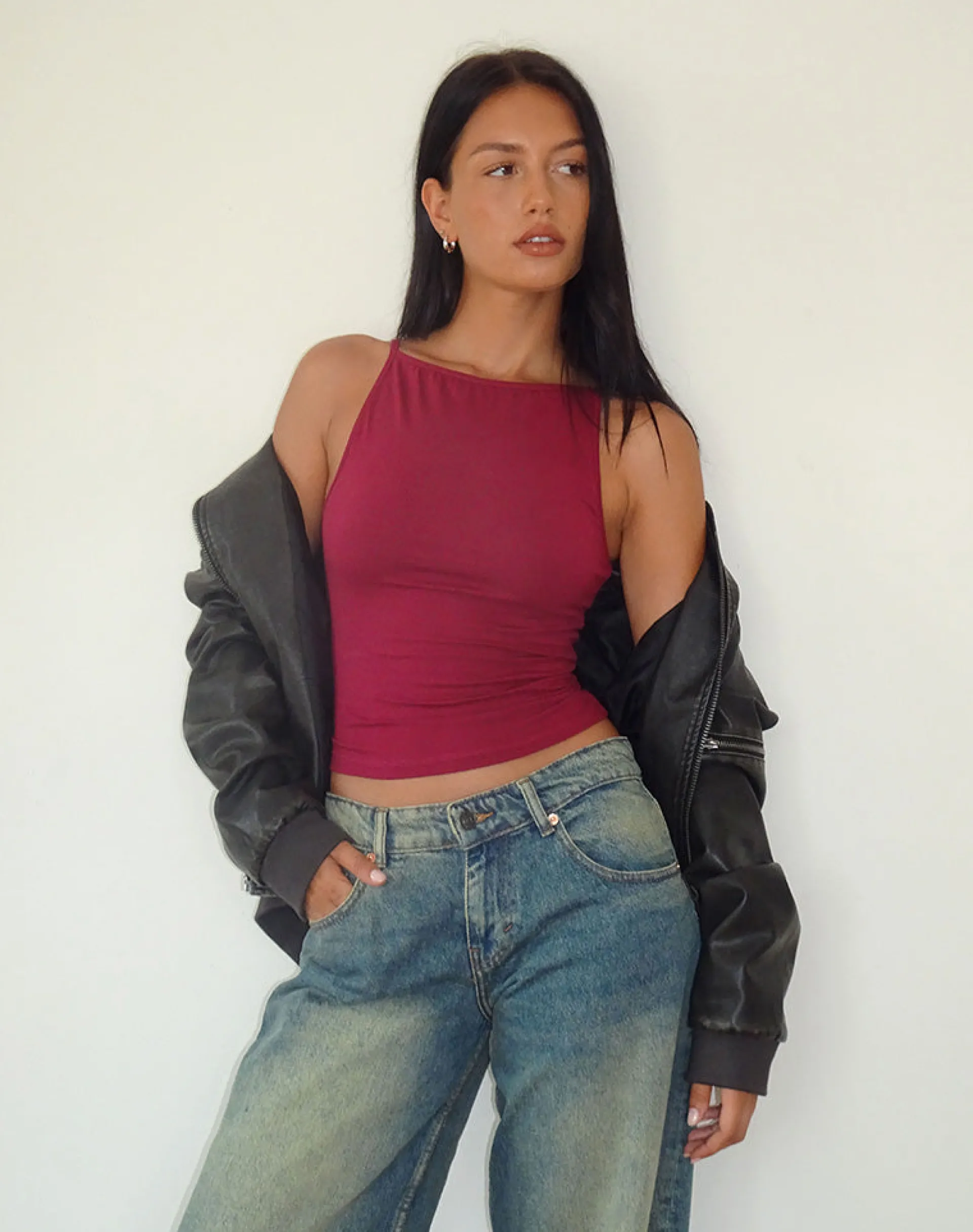 Motel Rocks Basic Tops-Dudley Vest Top in Burgundy