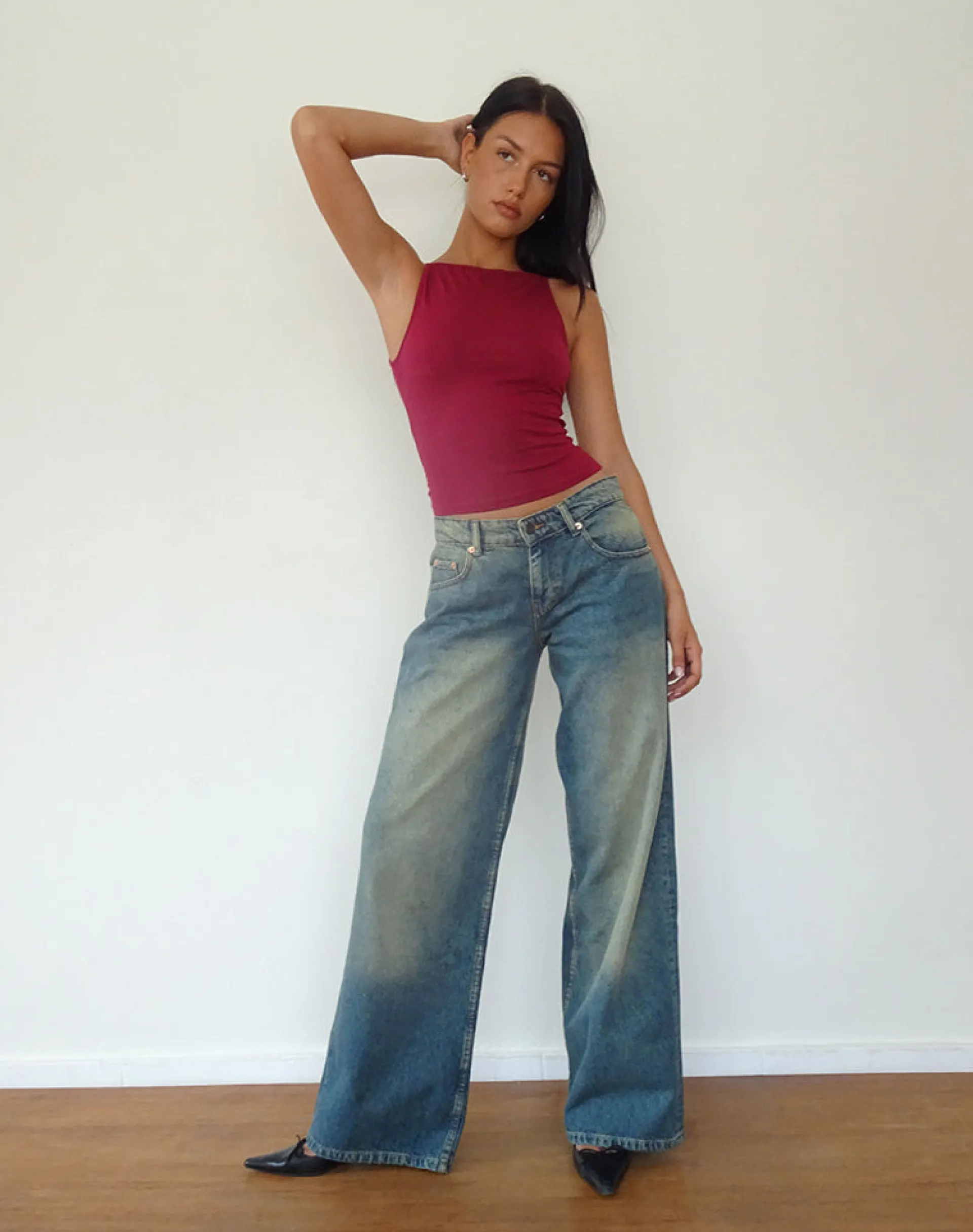 Motel Rocks Basic Tops-Dudley Vest Top in Burgundy