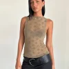 Motel Rocks Vest Tops | Printed Tops-Dudley Vest Top in Daisy Flock Light Brown DaisyFlockLightBrown
