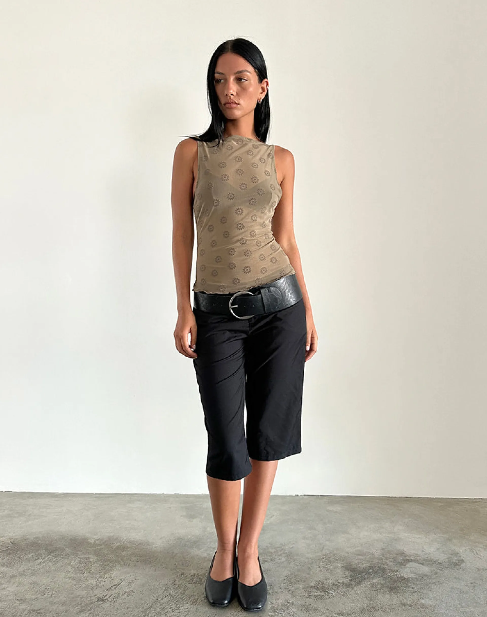 Motel Rocks Vest Tops | Printed Tops-Dudley Vest Top in Daisy Flock Light Brown DaisyFlockLightBrown