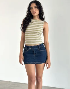 Motel Rocks Basic Tops | Strappy Tops-Dudley Vest Top in Green, Pink and White Stripe GreenPinkandWhiteStripe