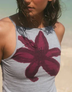 Motel Rocks Basic Tops | Vest Tops-Dudley Vest Top in Grey Marl Painted Flower GreyMarlPaintedFlower