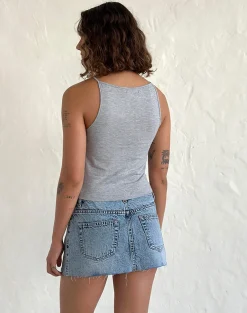 Motel Rocks Basic Tops | Vest Tops-Dudley Vest Top in Grey Marl Painted Flower GreyMarlPaintedFlower