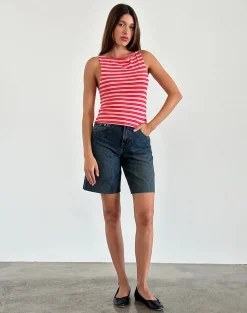 Motel Rocks Basic Tops | Vest Tops-Dudley Vest Top in Pink and Red Stripe PinkandRedStripe