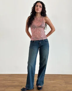 Motel Rocks Vest Tops | Sequin Tops-Dudley Vest Top in Sequin Mesh Rose Gold SequinMeshRoseGold