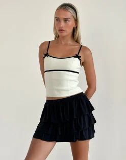 Motel Rocks Tailoring | Strappy Tops-Duta Cami Top in Cream with Black Bows
