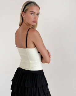 Motel Rocks Tailoring | Strappy Tops-Duta Cami Top in Cream with Black Bows