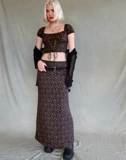 Motel Rocks Maxi Skirts-Easton Maxi Skirt in Dark Pink Rose Black