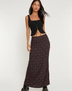 Motel Rocks Maxi Skirts-Easton Maxi Skirt in Dark Pink Rose Black