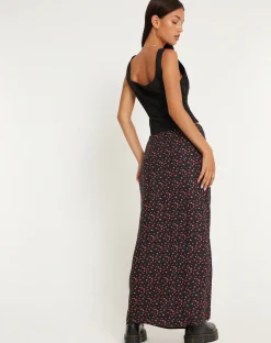Motel Rocks Maxi Skirts-Easton Maxi Skirt in Dark Pink Rose Black