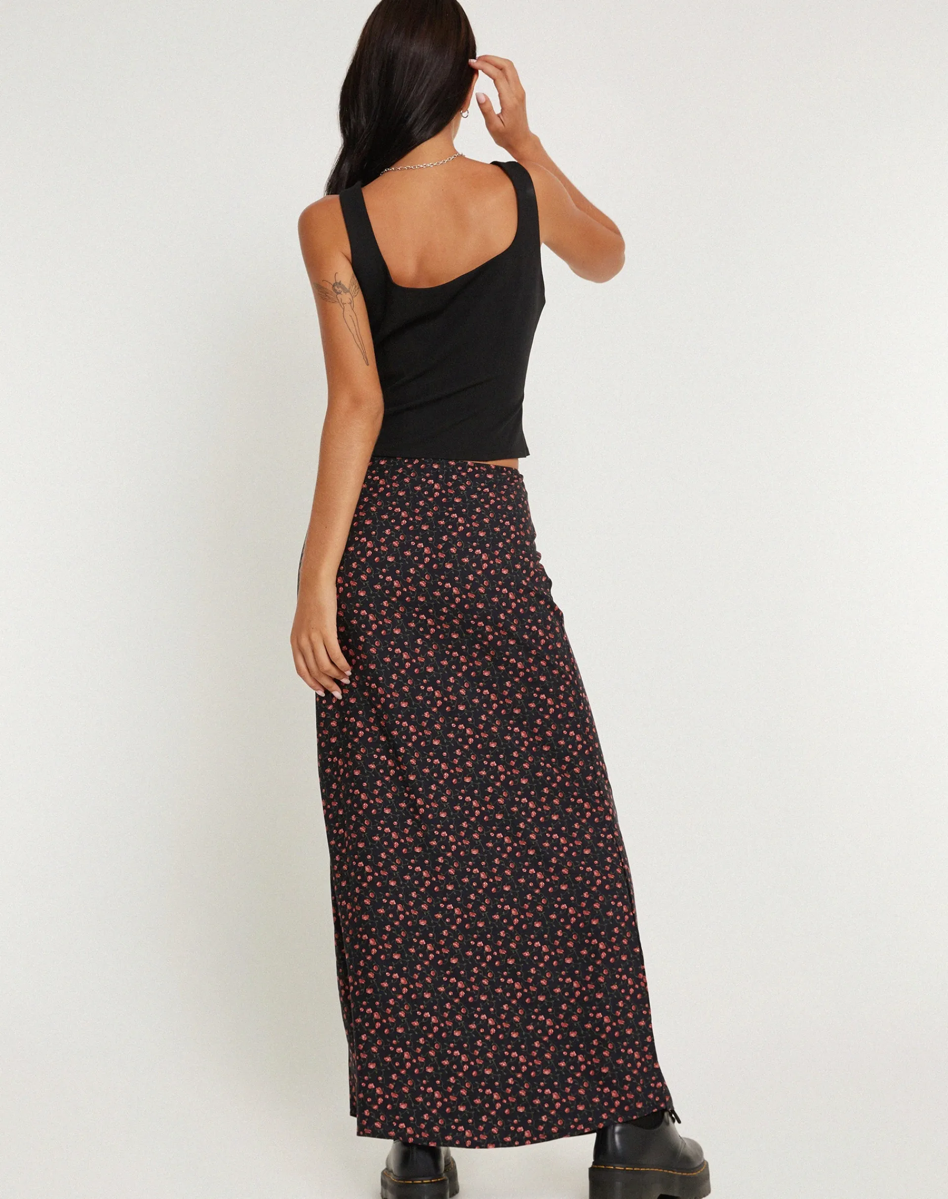 Motel Rocks Maxi Skirts-Easton Maxi Skirt in Dark Pink Rose Black