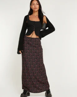 Motel Rocks Maxi Skirts-Easton Maxi Skirt in Dark Pink Rose Black