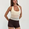 Motel Rocks Halterneck Tops | Printed Tops-Elagia Top in Sheer Texture Ivory