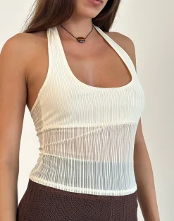 Motel Rocks Halterneck Tops | Printed Tops-Elagia Top in Sheer Texture Ivory