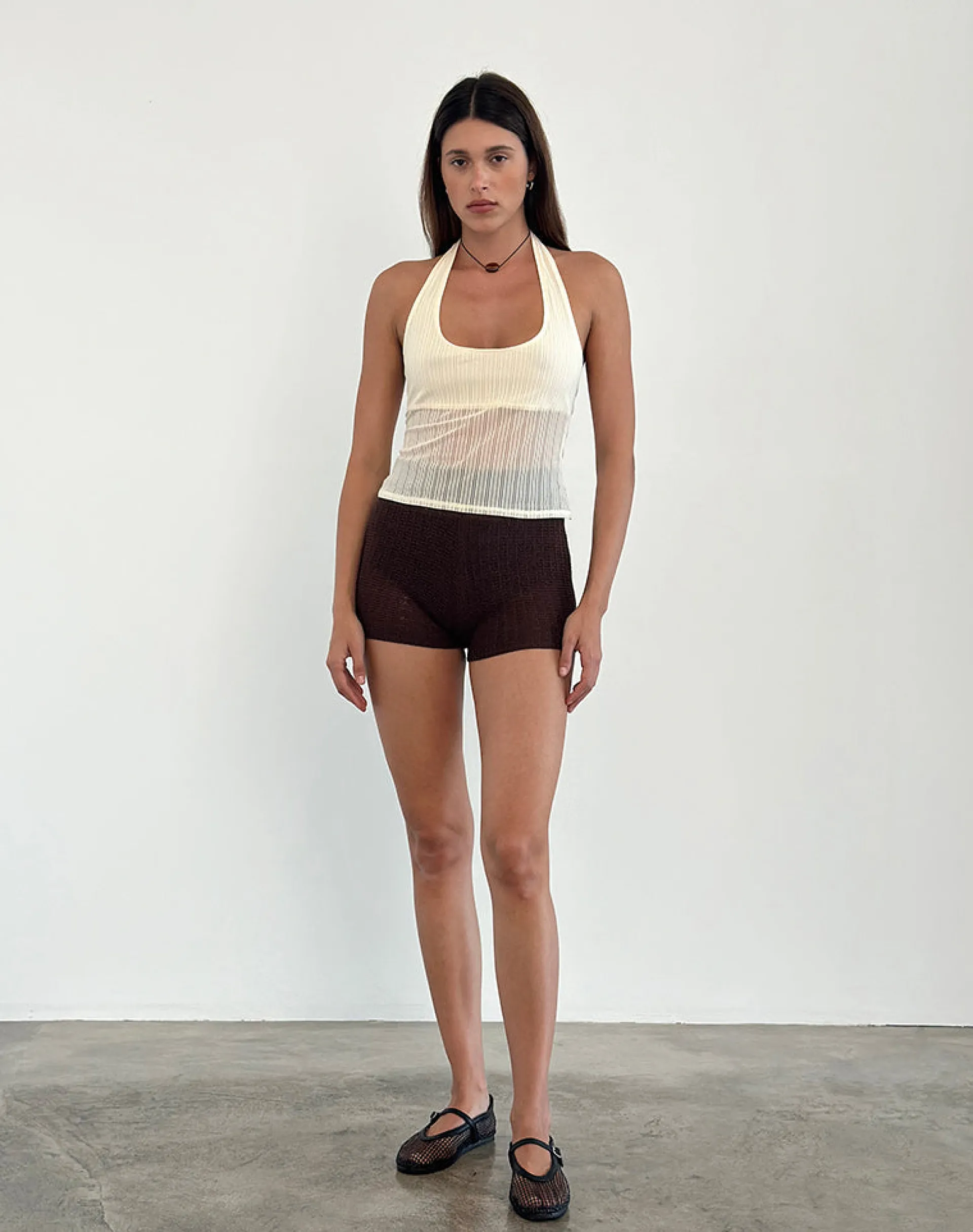 Motel Rocks Halterneck Tops | Printed Tops-Elagia Top in Sheer Texture Ivory