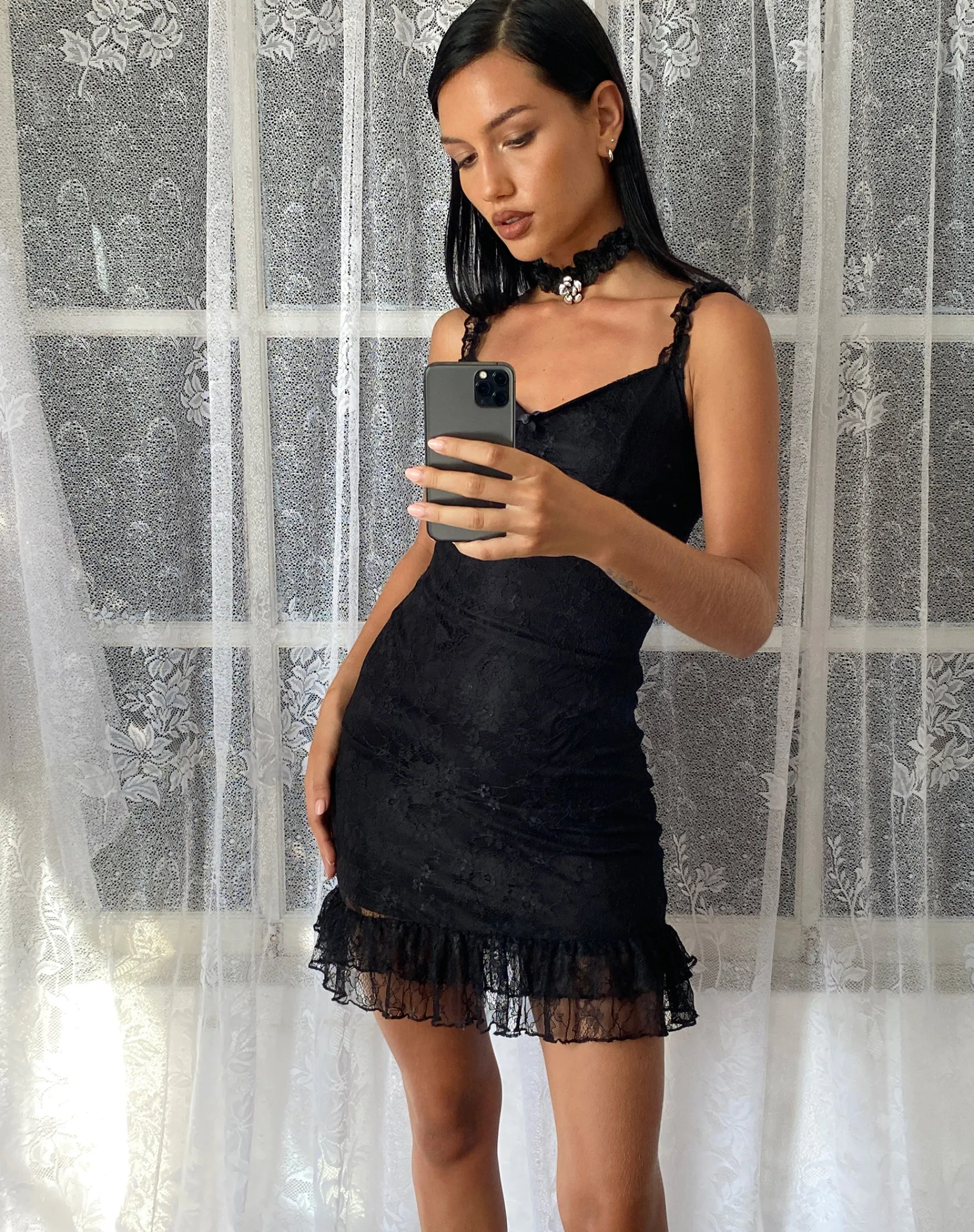 Motel Rocks Printed Dresses | Bodycon Dresses-Elaine Lace Mini Dress in Black