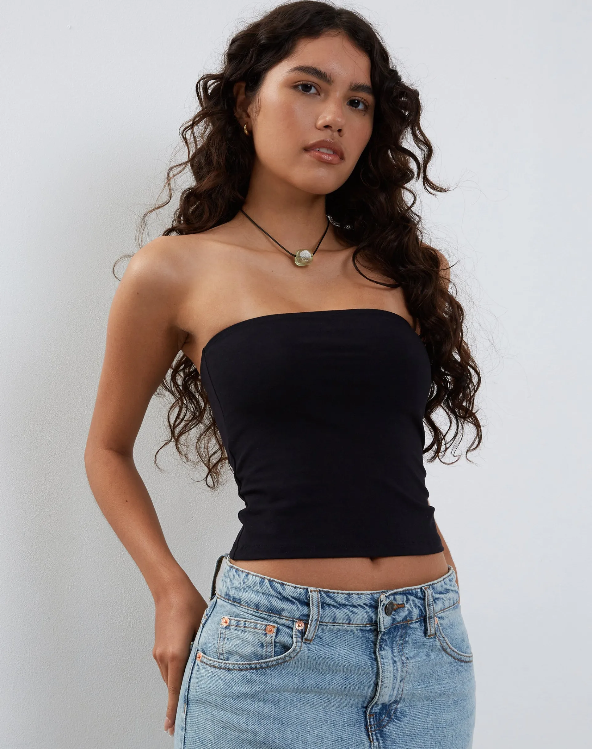 Motel Rocks Basic Tops | Bandeau Tops-Elia Heavy Lycra Bandeau Top in Lycra Black