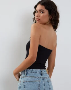 Motel Rocks Basic Tops | Bandeau Tops-Elia Heavy Lycra Bandeau Top in Lycra Black