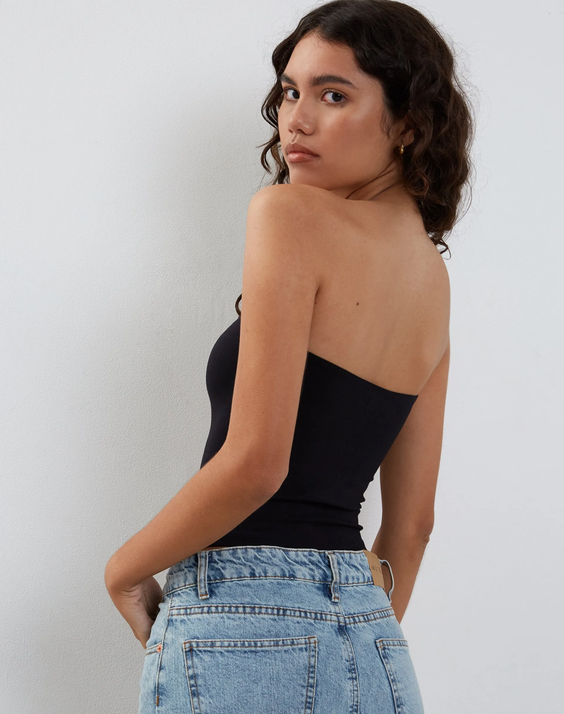Motel Rocks Basic Tops | Bandeau Tops-Elia Heavy Lycra Bandeau Top in Lycra Black