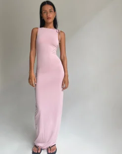 Motel Rocks Bodycon Dresses | Party Dresses-Elinor Maxi Dress in Slinky Baby Pink BabyPink