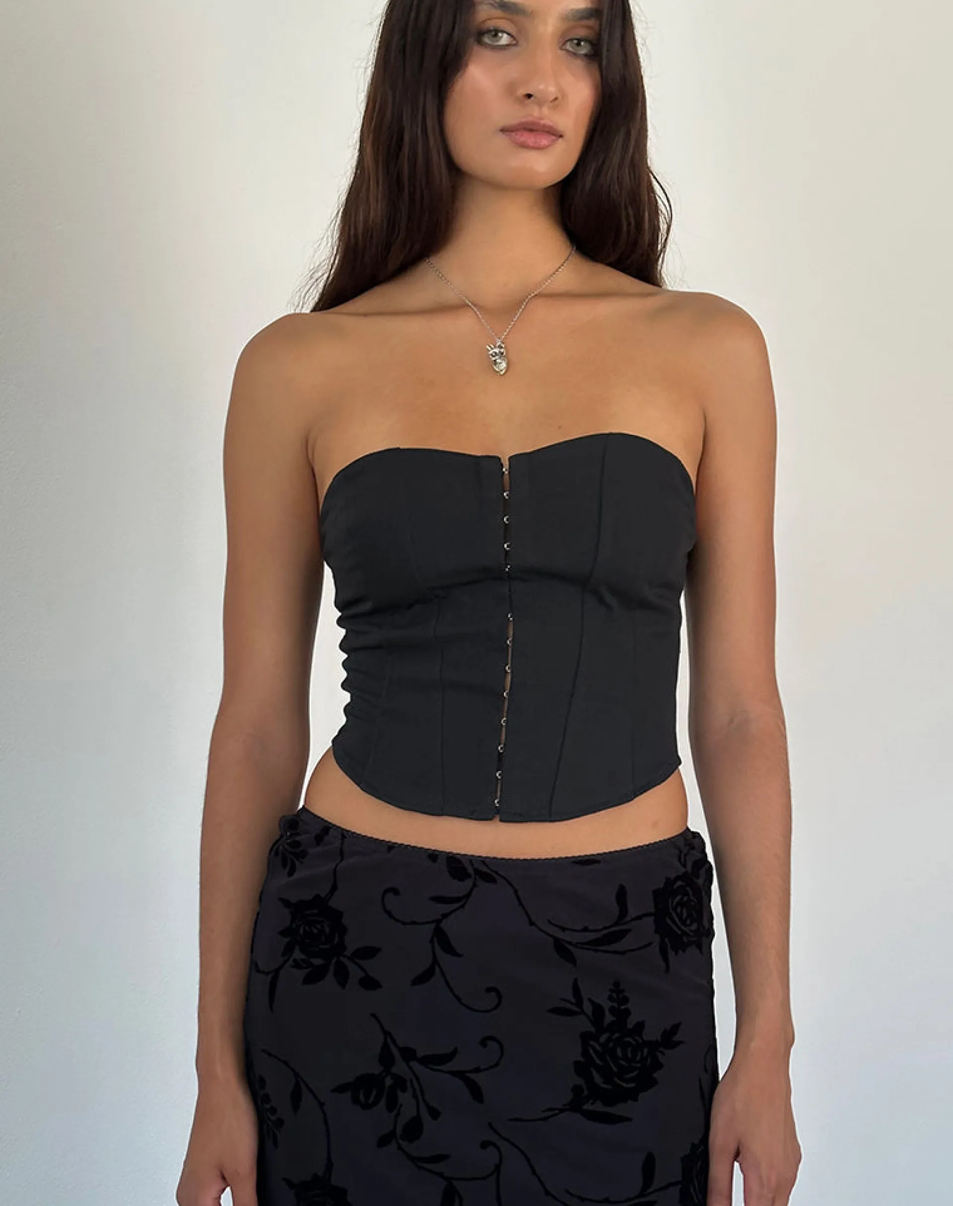 Motel Rocks Tailoring | Bandeau Tops-Elita Hook and Eye Corset Top in Black