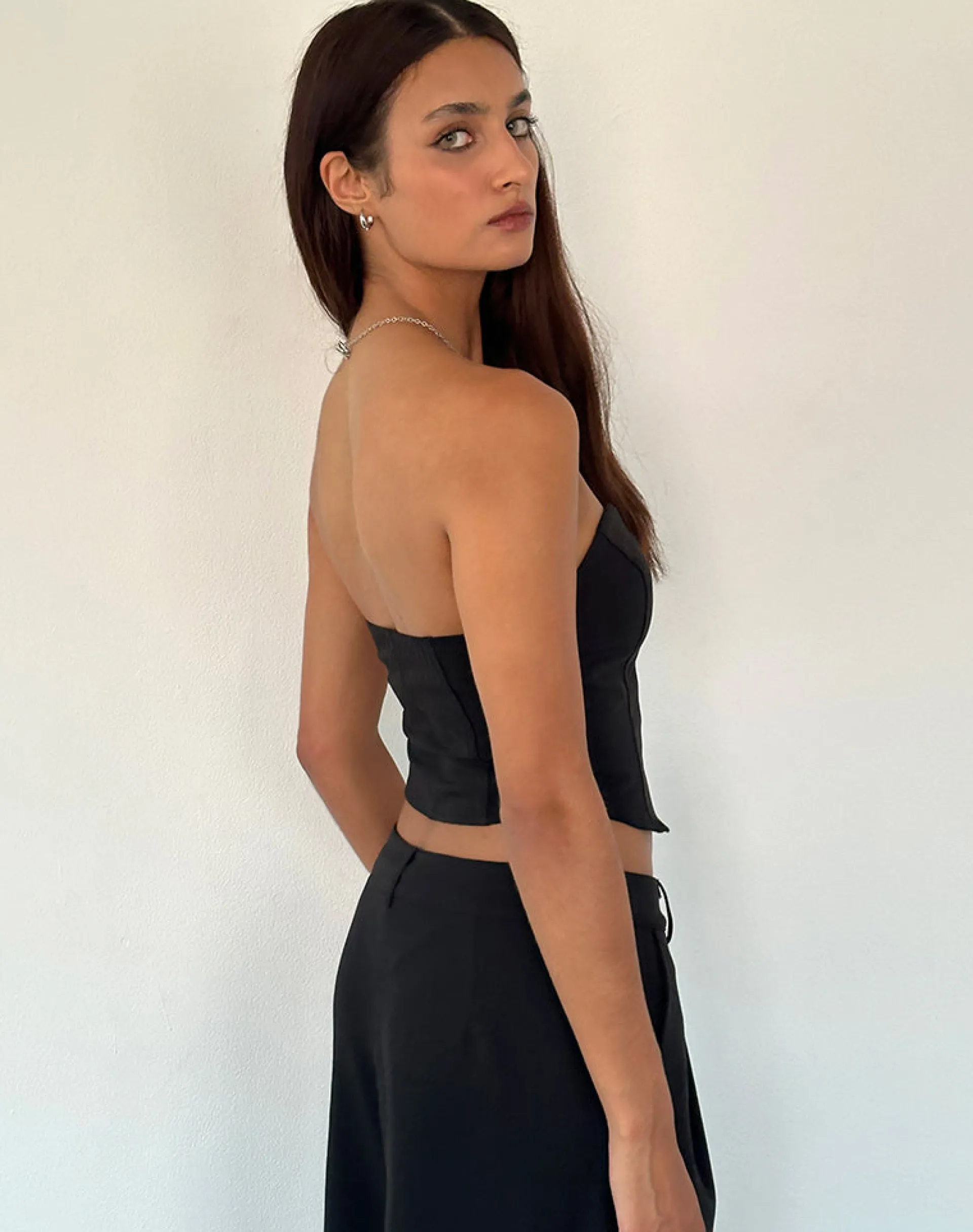 Motel Rocks Tailoring | Bandeau Tops-Elita Hook and Eye Corset Top in Black