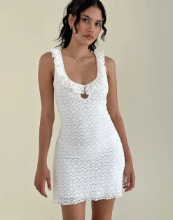 Motel Rocks Party Dresses | Mini Dresses-Elliana Mini Dress in Krisan Lace White