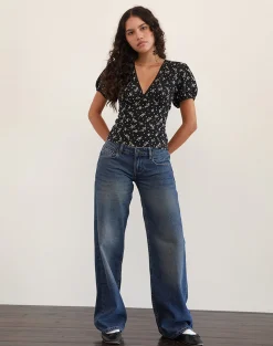 Motel Rocks Printed Tops-Elvita Top in Floral Land Black