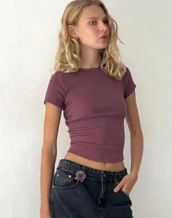 Motel Rocks Basic Tops-Elyto Ribbed Open Back Tee in Mauve