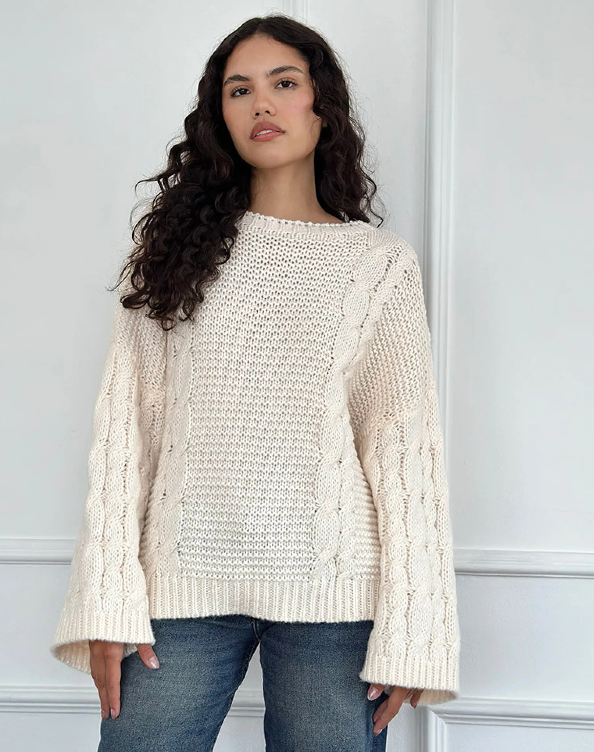 Motel Rocks Jumpers-Emarti Jumper in Luxe Chunky Knit Ivory