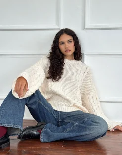 Motel Rocks Jumpers-Emarti Jumper in Luxe Chunky Knit Ivory