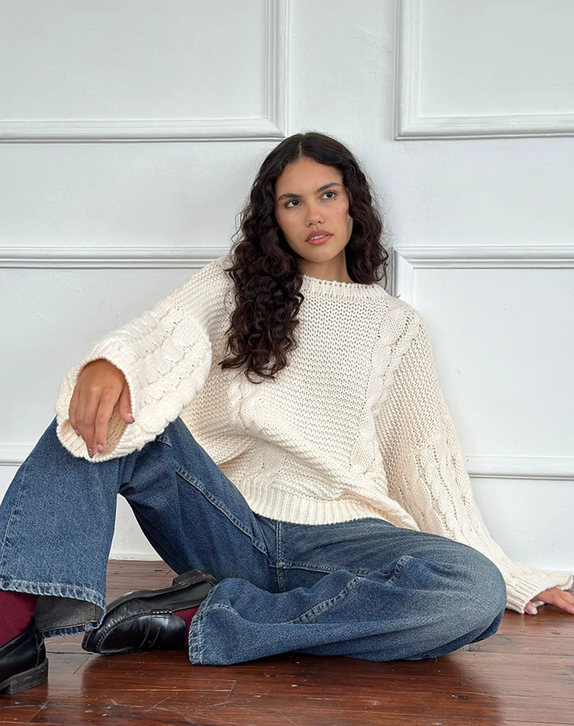 Motel Rocks Jumpers-Emarti Jumper in Luxe Chunky Knit Ivory