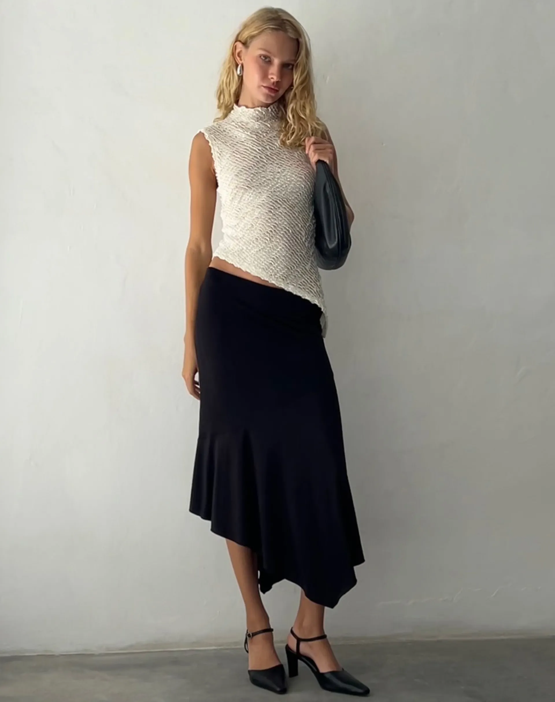 Motel Rocks Basic Tops | Vest Tops-Ember Sleevless Top in Textured Ivory ivorytexturedknit