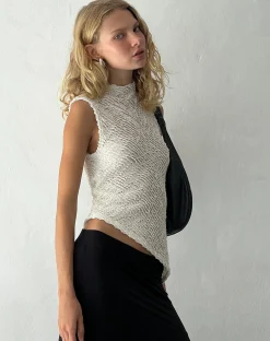 Motel Rocks Basic Tops | Vest Tops-Ember Sleevless Top in Textured Ivory ivorytexturedknit