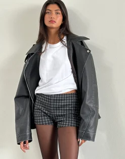 Motel Rocks Co-Ords-Emier Micro Shorts in Argyle Black Grey