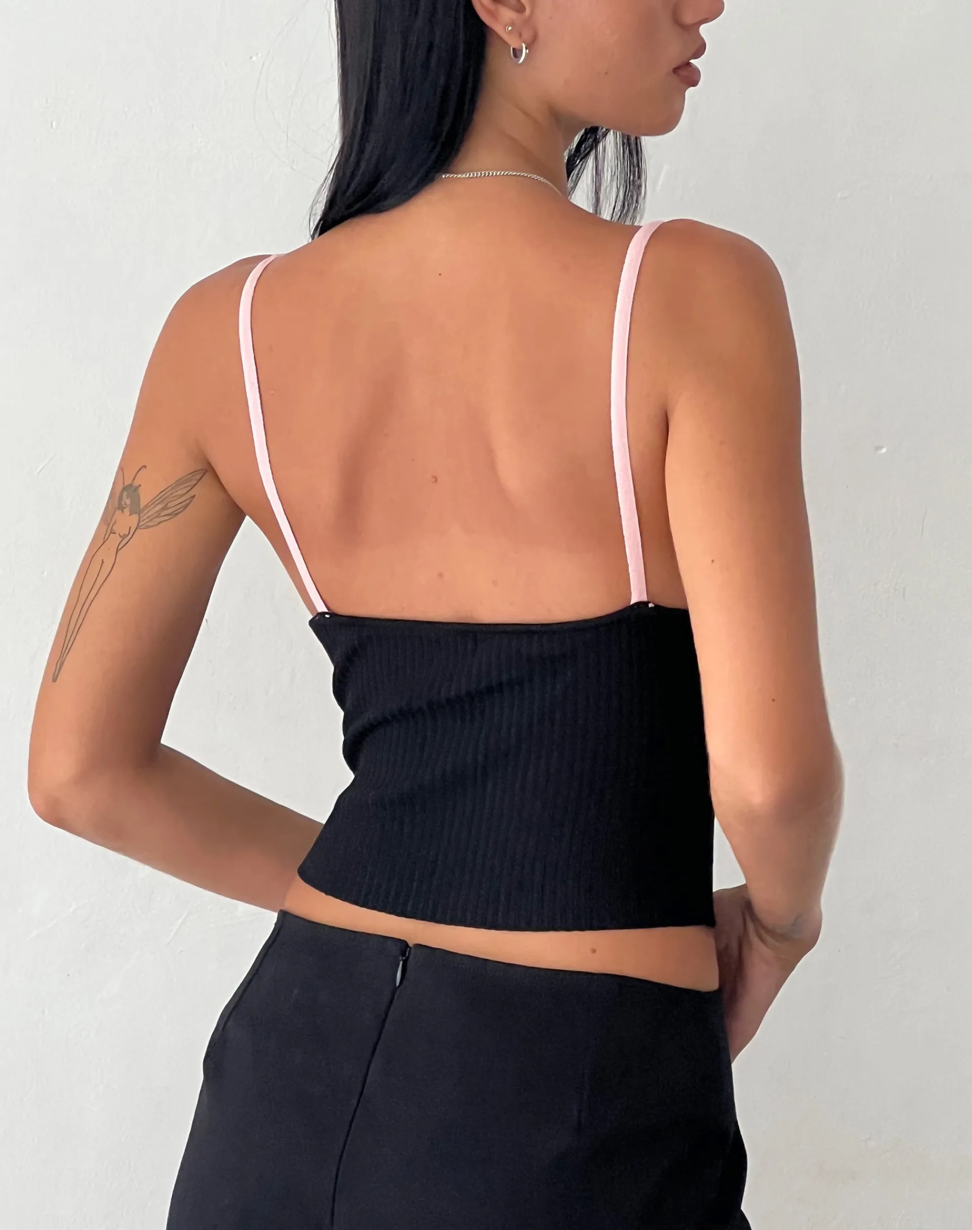 Motel Rocks Vest Tops | Strappy Tops-Emonie Cami Top in Black with Pink Binding BlackwithPinkBinding