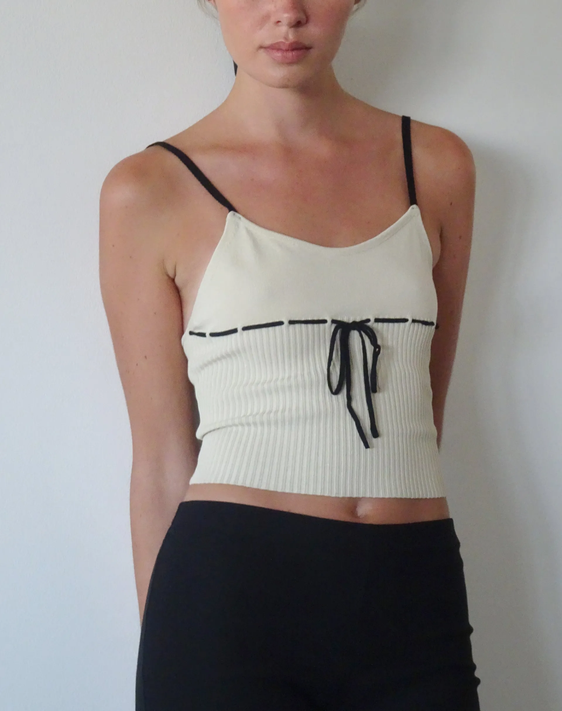 Motel Rocks Basics | Basic Tops-Emonie Cami Top in with Black Binding neutral